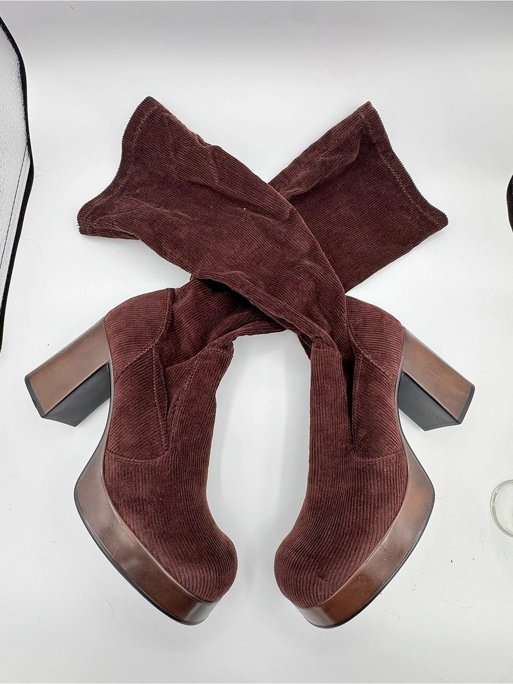 Vintage Y2K Mudd brand Brown corduroy Over-the-Knee Heeled Boots
